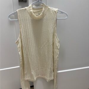American Eagle Outfitters Ribbed Cream colour long sleeve top